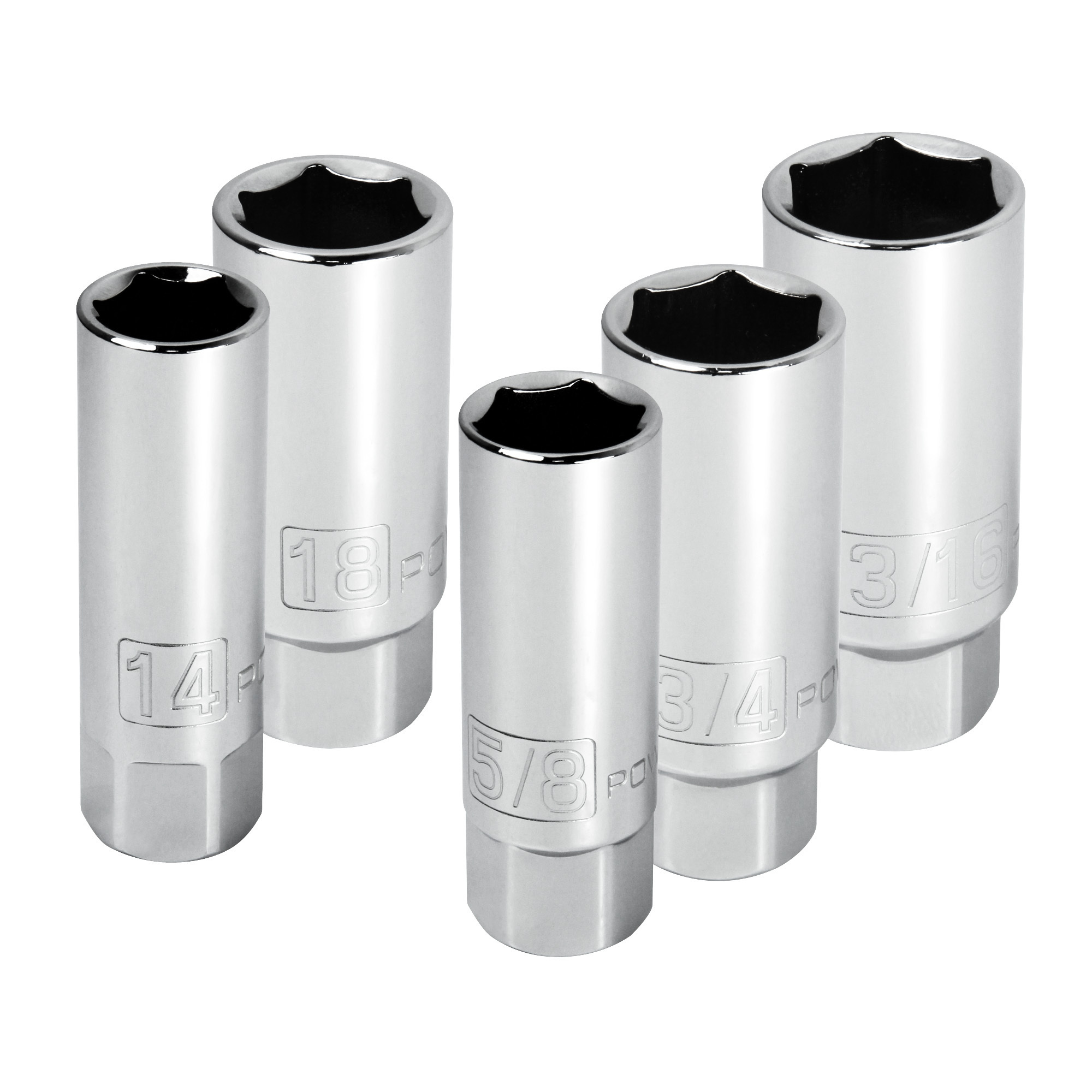 Powerbuilt, 5 Piece 3/8in. Drive Spark Plug Socket Set, Size (SAE) 3/8